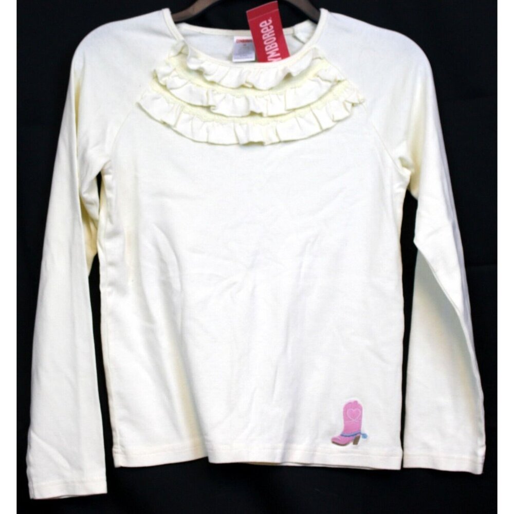 2006 Gymboree Park City Luxe White Ruffle Neck Cowgirl Boot Shirt sz 12 NWT Cute